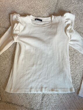 Zara Cream Long-Sleeve Top with Ruffle Shoulders